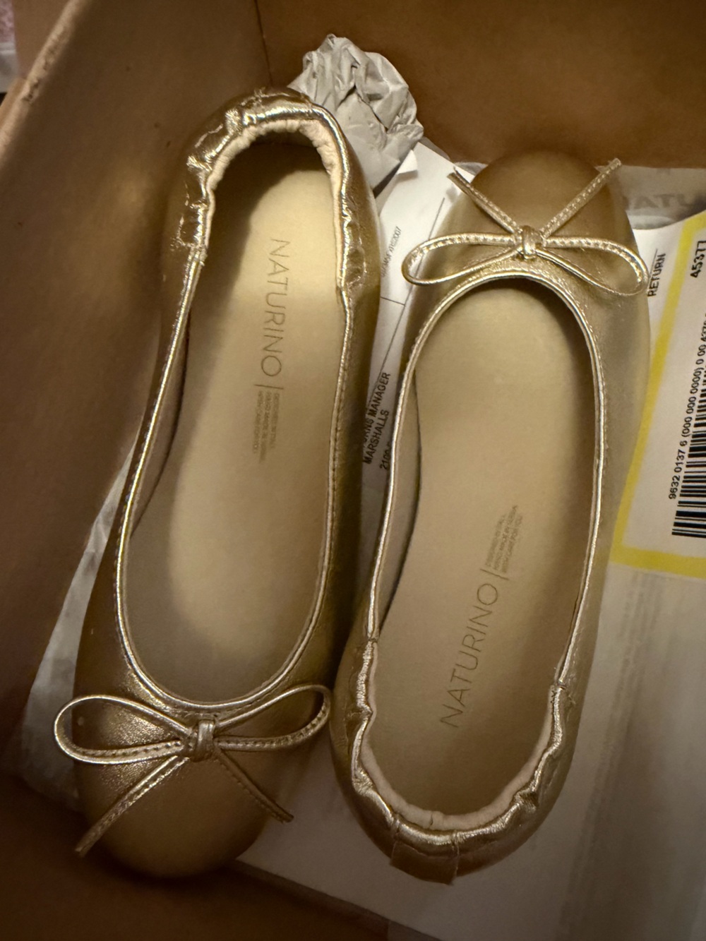 Naturino girls Metallic Gold Bow Ballet Flats